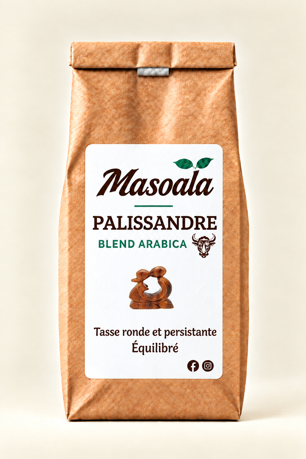Poche kraft MASOALA Palissandre Blend Arabica avec motif en bois, tasse ronde et persistante, café équilibré